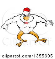 Poster, Art Print Of Cartoon Buff Chicken Flexing His Muscles
