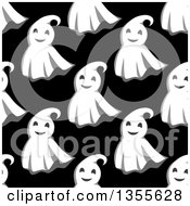 Clipart Of A Seamless Pattern Background Of Ghosts On Black Royalty Free Vector Illustration