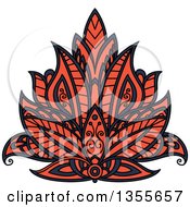 Poster, Art Print Of Navy Blue And Orange Henna Lotus Flower