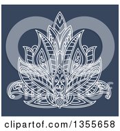 Poster, Art Print Of White Ornate Henna Lotus Flower On Blue