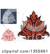 Clipart Of Beautiful Ornate Henna Lotus Flowers Royalty Free Vector Illustration