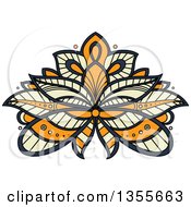 Poster, Art Print Of Beautiful Ornate Navy Blue Yellow And Orange Henna Lotus Flower