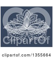 Clipart Of A White Ornate Henna Lotus Flower On Blue Royalty Free Vector Illustration