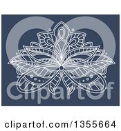 Poster, Art Print Of White Ornate Henna Lotus Flower On Blue