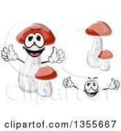 Poster, Art Print Of Cartoon Face Hands And Birch Bolete Mushrooms