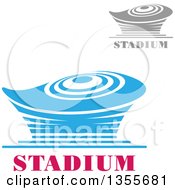 Clipart Of Gray And Blue Sports Stadium Arena Buildings With Text Royalty Free Vector Illustration