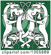 Poster, Art Print Of Black And White Celtic Wild Dog Knot On Green