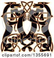 Clipart Of A Black And Orange Celtic Wild Dog Knot Royalty Free Vector Illustration