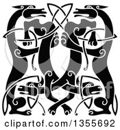 Clipart Of A Black And White Celtic Wild Dog Knot Royalty Free Vector Illustration