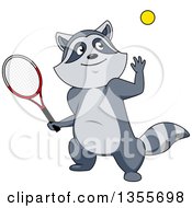 Poster, Art Print Of Cartoon Sporty Raccoon Playing Tennis