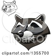 Poster, Art Print Of Colored And Black And White Tough Raccoon Mascot Heads