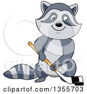 Poster, Art Print Of Cartoon Sporty Raccoon Playing Hockey