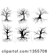 Clipart Of Black Silhouetted Bare Trees Royalty Free Vector Illustration