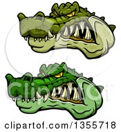 Clipart Of Cartoon Tough Angry Green Crocodile Mascot Heads Royalty Free Vector Illustration