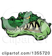 Poster, Art Print Of Cartoon Tough Angry Green Crocodile Mascot Head