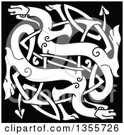 Clipart Of A White Celtic Dragons Knot On Black Royalty Free Vector Illustration