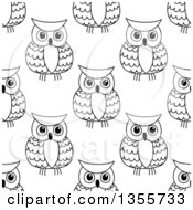 Poster, Art Print Of Seamless Background Pattern Of Black And White Sketched Owls