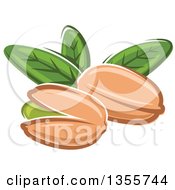 Poster, Art Print Of Cartoon Pistachio Nuts And Leaves