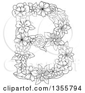 Poster, Art Print Of Black And White Outlined Floral Capital Letter B