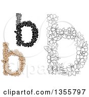 Poster, Art Print Of Black And White And Tan Floral Lowercase Letter B Designs