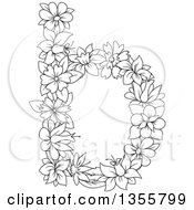 Poster, Art Print Of Black And White Outlined Floral Lowercase Letter B