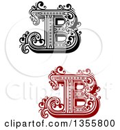 Poster, Art Print Of Retro Red Black And White Capital Letter B Designs With Flourishes