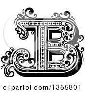 Poster, Art Print Of Retro Black And White Capital Letter B With Flourishes
