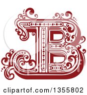 Poster, Art Print Of Retro Red And White Capital Letter B With Flourishes