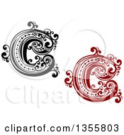 Poster, Art Print Of Retro Red Black And White Capital Letter C Designs With Flourishes