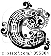 Clipart Of A Retro Black And White Capital Letter C With Flourishes Royalty Free Vector Illustration