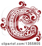 Poster, Art Print Of Retro Red And White Capital Letter C With Flourishes