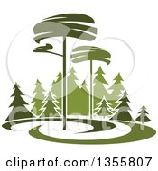 Clipart Of A Park With Evergreen Trees Royalty Free Vector Illustration