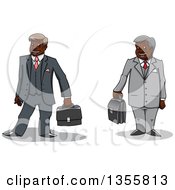 Clipart Of Cartoon Happy Black Business Men Standing And Holding Briefcases Royalty Free Vector Illustration