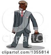 Poster, Art Print Of Cartoon Happy Black Businessman Holding A Briefcase