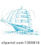 Poster, Art Print Of Sketched Blue Sailing Tall Ship