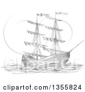 Poster, Art Print Of Sketched Gray Sailing Tall Ship