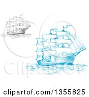 Clipart Of Sketched Ships Royalty Free Vector Illustration