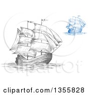 Clipart Of Sketched Ships Royalty Free Vector Illustration