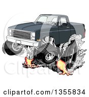 Cartoon Black Chevy Pickup Truck Peeling Out