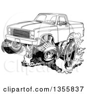 Poster, Art Print Of Cartoon Black And White Chevy Pickup Truck Peeling Out