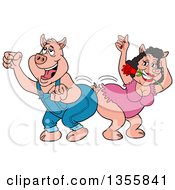 Clipart Of A Cartoon Latina Pig Dancing With A Male In Overalls Royalty Free Vector Illustration