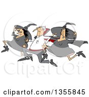 Cartoon Halloween Vampire Running With Witches