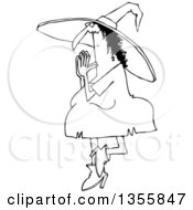 Outline Clipart Of A Cartoon Black And White Halloween Witch Doing Yoga Royalty Free Lineart Vector Illustration by djart
