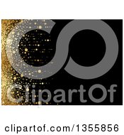 Poster, Art Print Of Black Background With A Left Edge Of Golden Dots And Flares