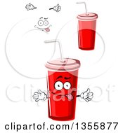 Clipart Of A Cartoon Face Hands And Red Fountain Soda Cups Royalty Free Vector Illustration