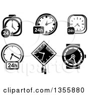 Black And White 24 Clocks And A Wristwatch