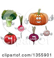 Cartoon Broccoli Radish Pumpkin Beet Garlic And Tomato Characters