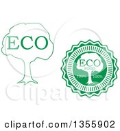 Clipart Of Green And White Eco Tree And Food Designs Royalty Free Vector Illustration