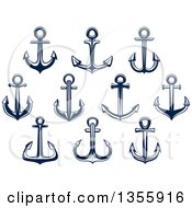 Clipart Of Navy Blue Nautical Anchors Royalty Free Vector Illustration