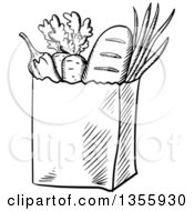 Poster, Art Print Of Black And White Sketched Bag Of Groceries